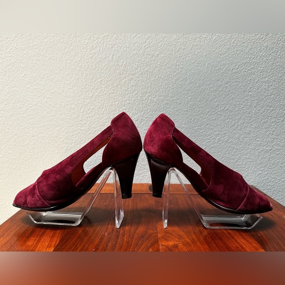 Vintage Sofft Women’s Burgundy Suede Open Peep Toe Heels Sandals Size 6.5 Pumps - Picture 3 of 11